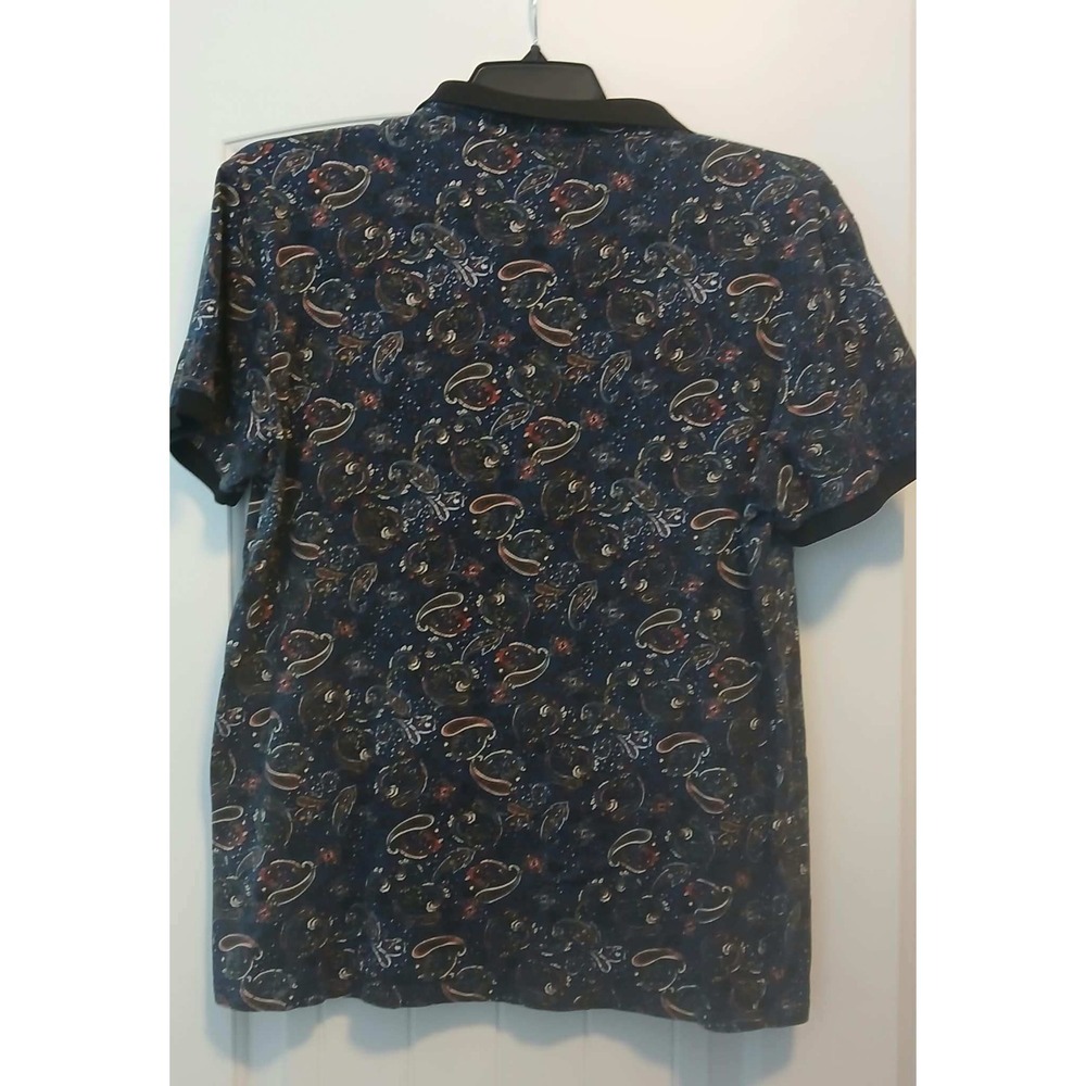 Consequence Knitwear Mens XL Paisley Polo Shirt Navy Tan Red CP-ANAHEIM-MN - Picture 2 of 4